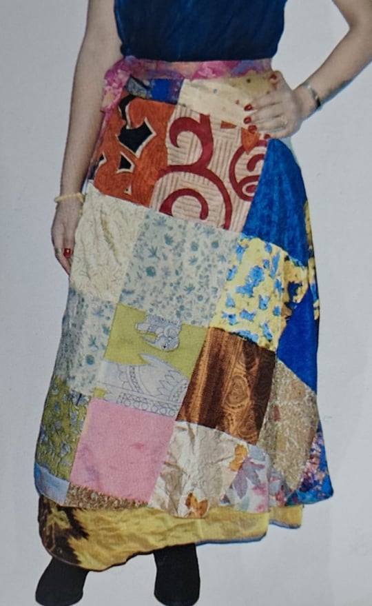 Womens Silk Patchwork Magic Wrap Skirt - HalfMoonMusic