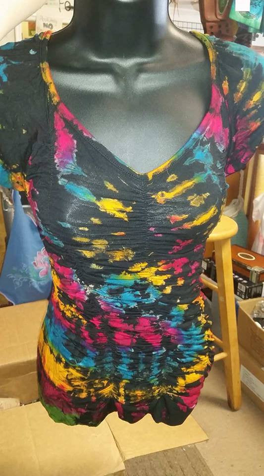 Womens Spandex Tie Dyed Scrunch Top - HalfMoonMusic