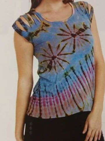 Womens Tie Dyed Split Strap T Shirt - HalfMoonMusic