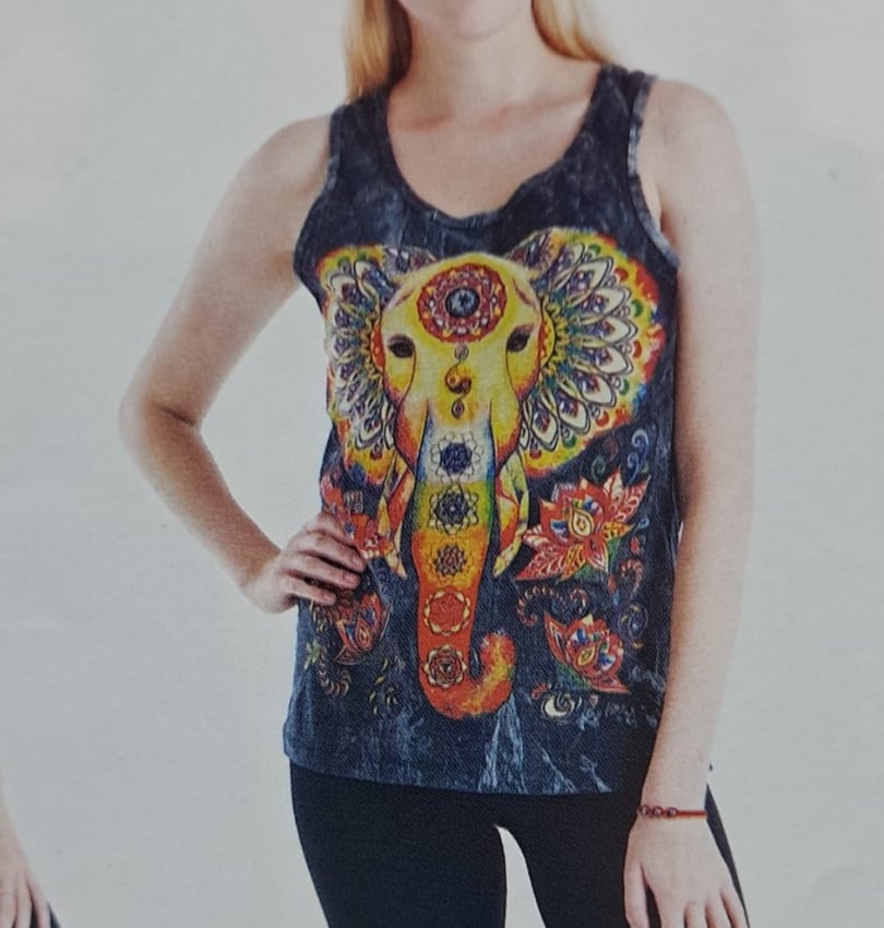 Womens Cotton Elephant Chakra Tank Top - HalfMoonMusic