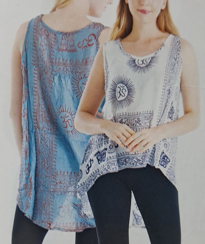 Womens Rayon Deity Print Longer-Back Sleeveless Top - HalfMoonMusic