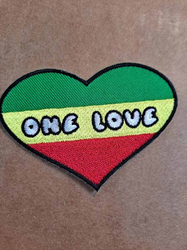 Rasta One Love Heart Patch - HalfMoonMusic
