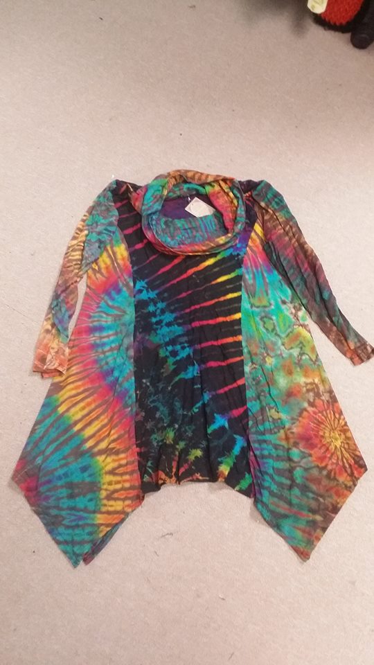 Womens Tie Dye Cowl Neck Long Sleeve Dress - HalfMoonMusic