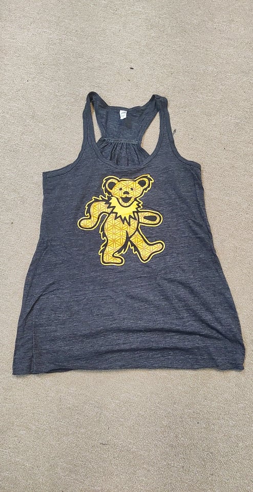 Womens Grateful Dead Sacred Bear Charcoal Tank Top - HalfMoonMusic