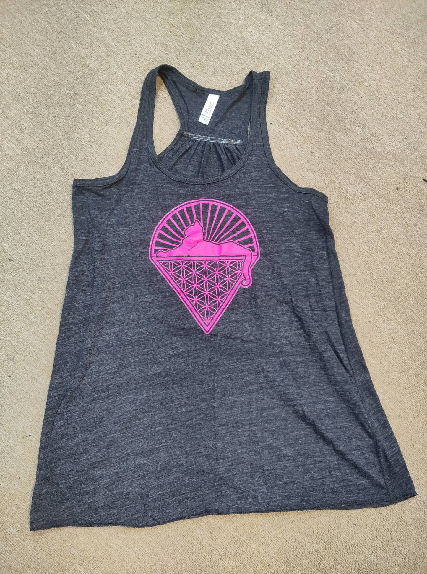 Womens Grateful Dead Sacred Cat Charcoal Tank Top - HalfMoonMusic