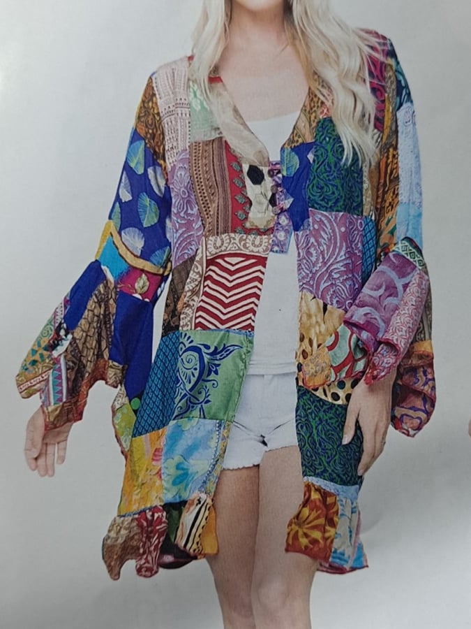 Womens Patchwork Over The Knee Flowy Jacket - HalfMoonMusic