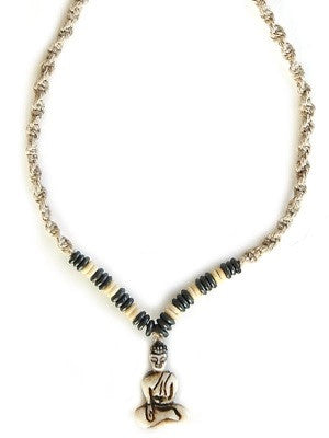Hemp and Bone Buddha Necklace - HalfMoonMusic
