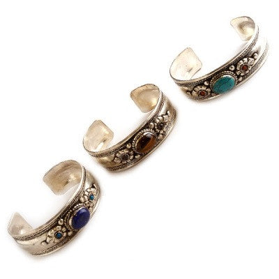 Ancient Wisdom Antique Gemstone Wide Bracelet - HalfMoonMusic