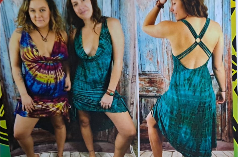 Womens Tie-Dye Low Cut Ring-Back Drape Dress - HalfMoonMusic