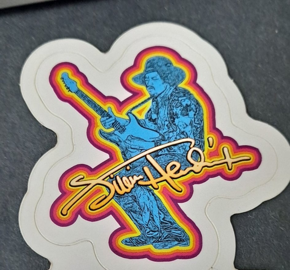 Jimi Hendrix Playing Guitar Blue Sticker - HalfMoonMusic