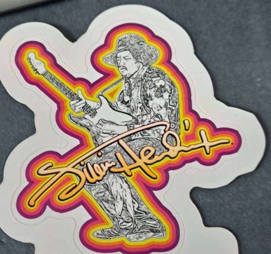Jimi Hendrix Playing Guitar Silver Sticker - HalfMoonMusic