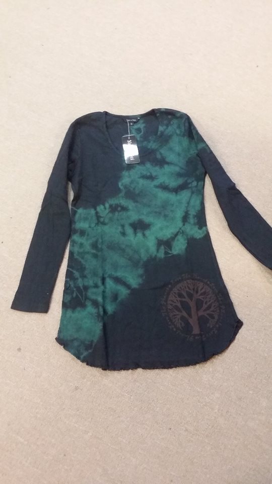 Womens Ruffle Hem Tie Dye Tree Tunic Top - HalfMoonMusic