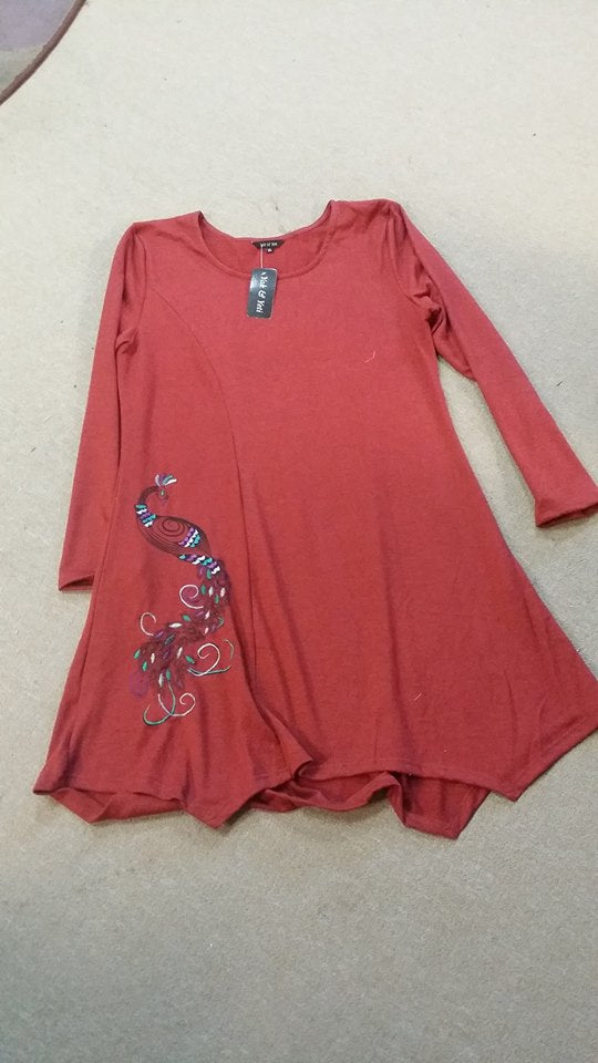 Womens Queen Peacock Embroidered Long Sleeve Dress - HalfMoonMusic