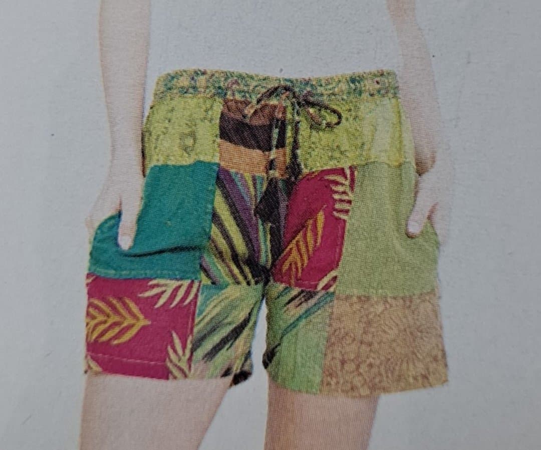 Womens Cotton Recycled Patchwork Shorts - HalfMoonMusic