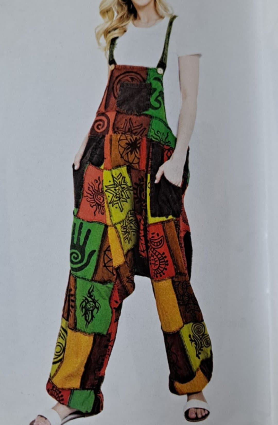 Womens Cotton Patchwork Assorted Symbols Romper - HalfMoonMusic