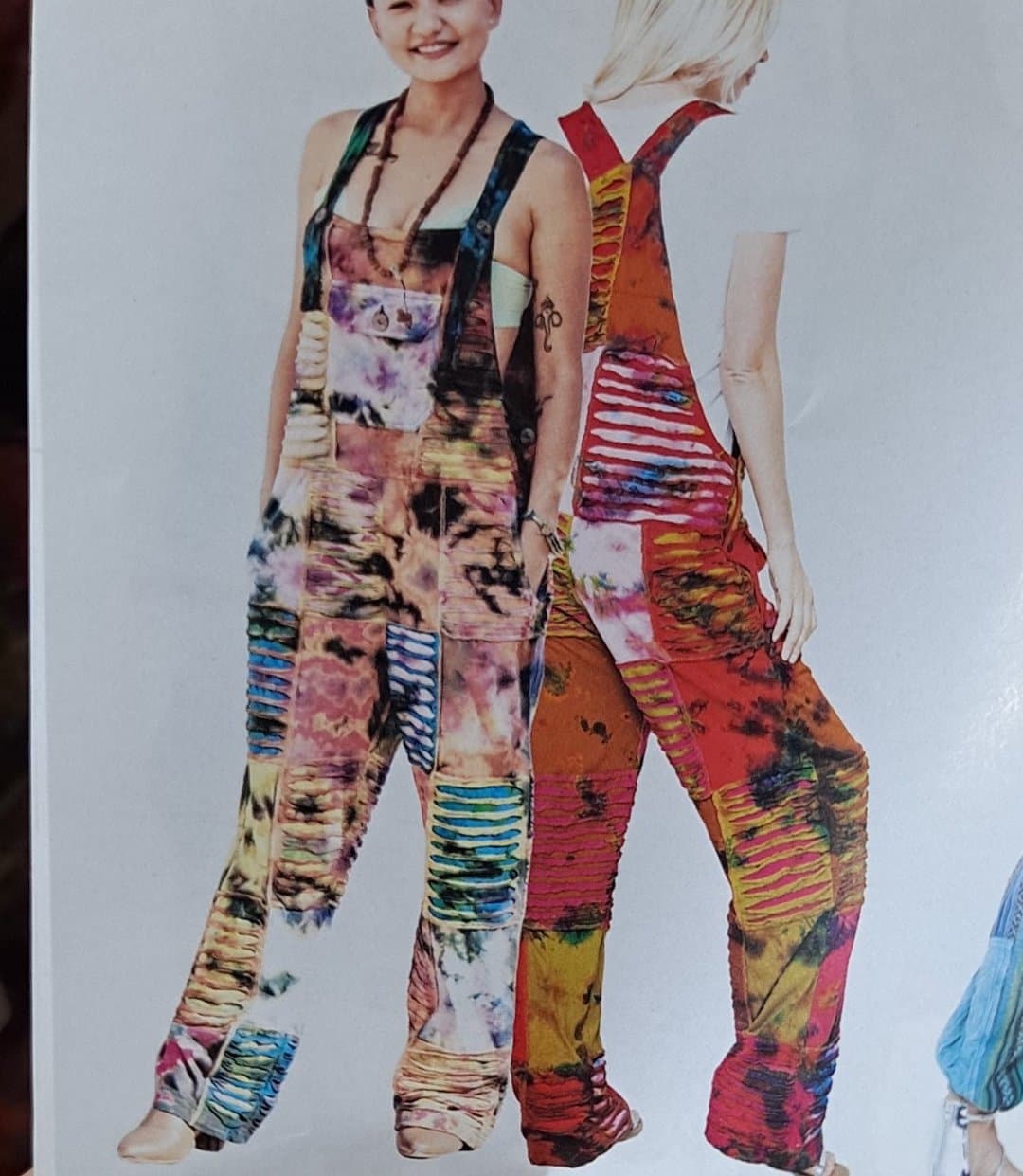 Women's Tie-Dye Razor-Cut Patchwork Overalls - HalfMoonMusic
