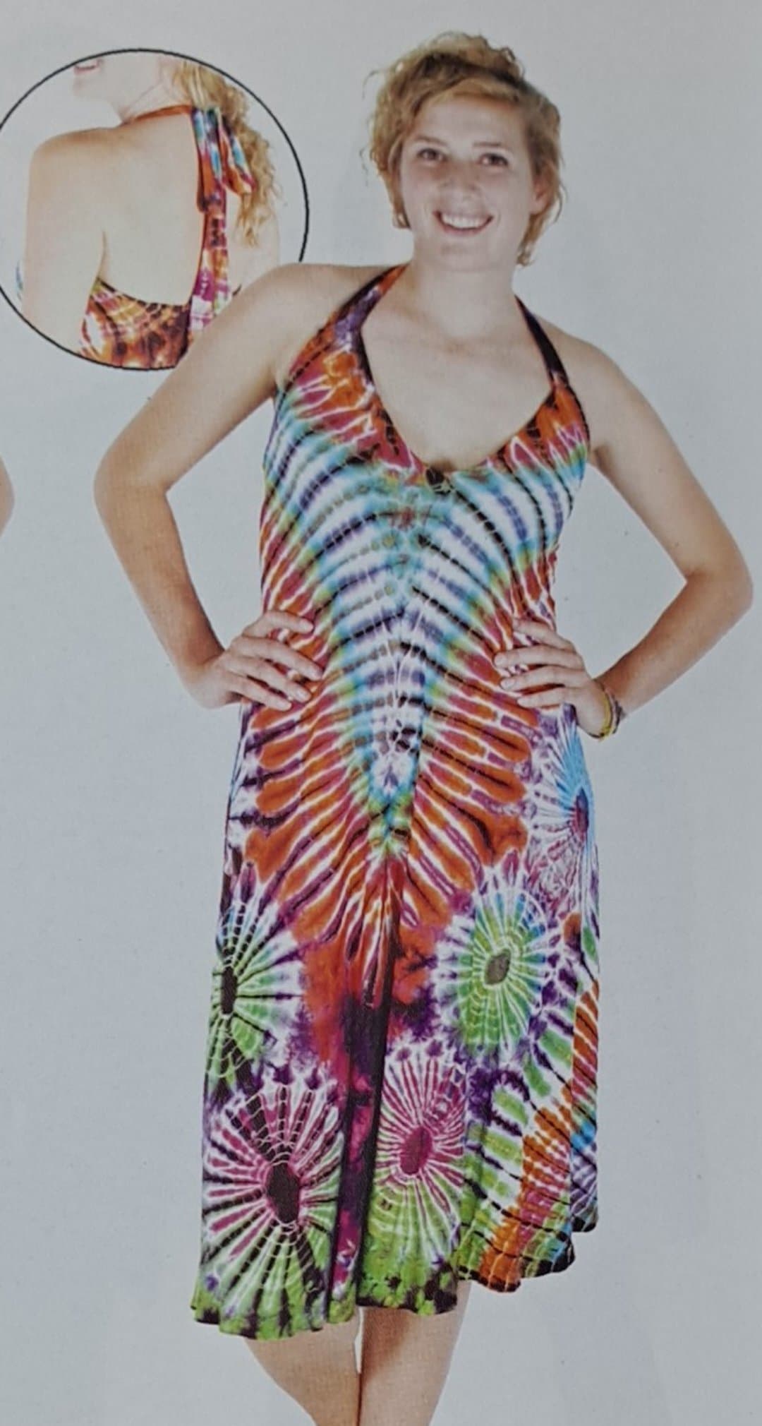 Womens Tie-Dye Tie-Back Neck Sleeveless Mid-Length Dress - HalfMoonMusic