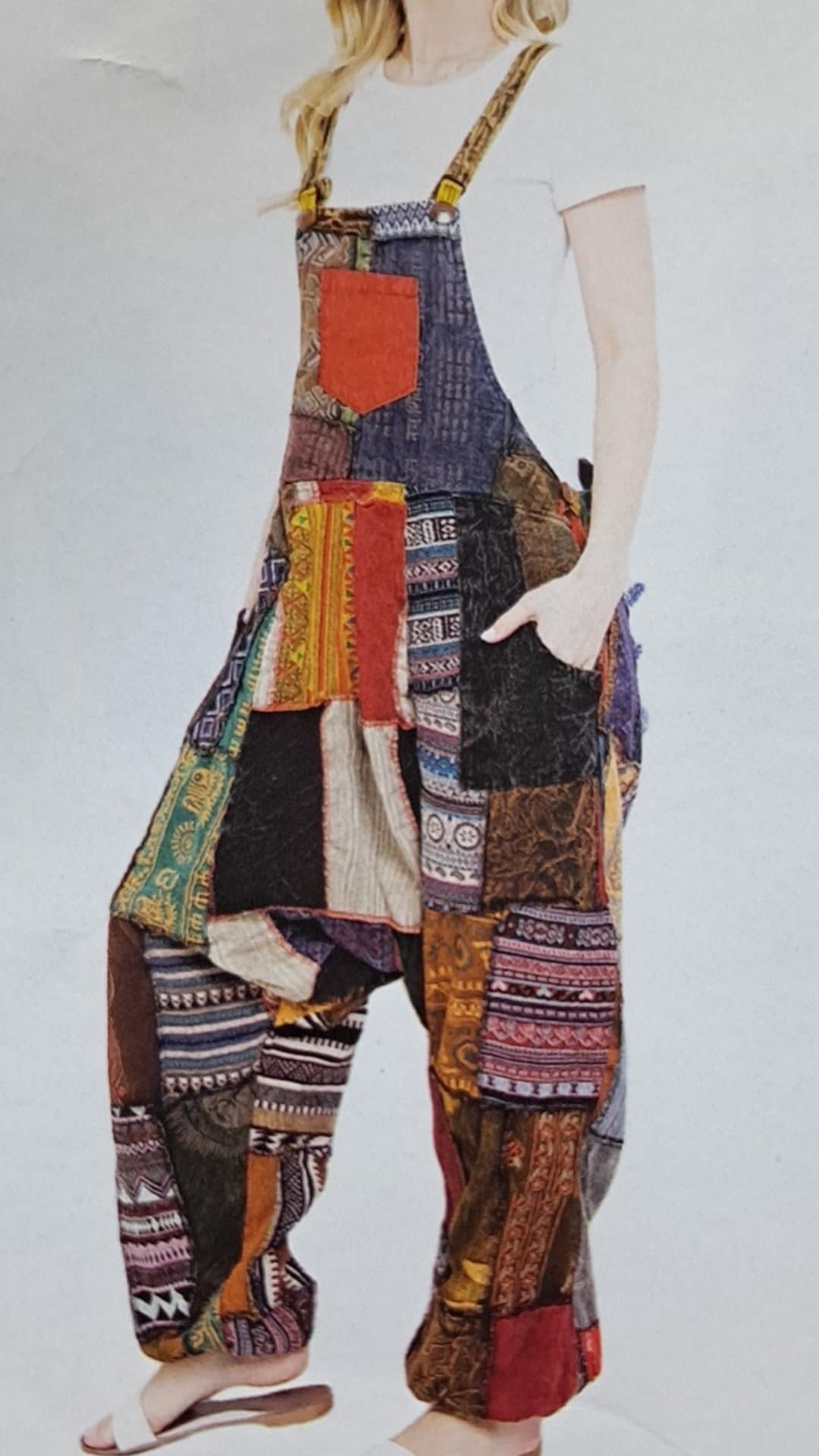 Womens Cotton Patchwork Elastic Ankles Jumpsuit - HalfMoonMusic