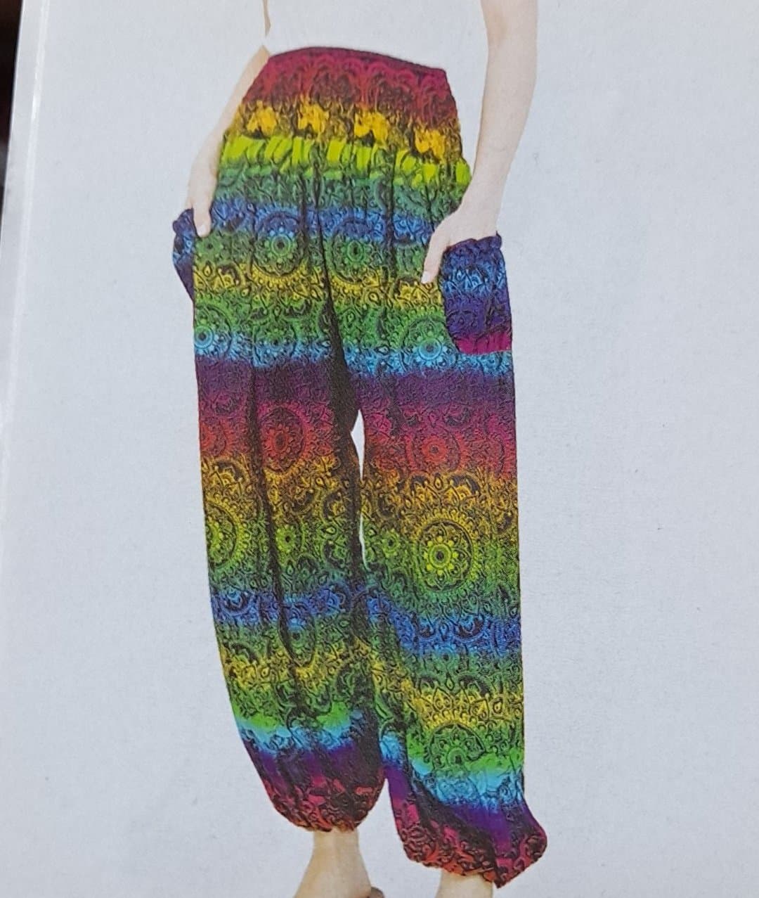 Womens Rayon Smocked Elastic Ankle Harem Pants - HalfMoonMusic