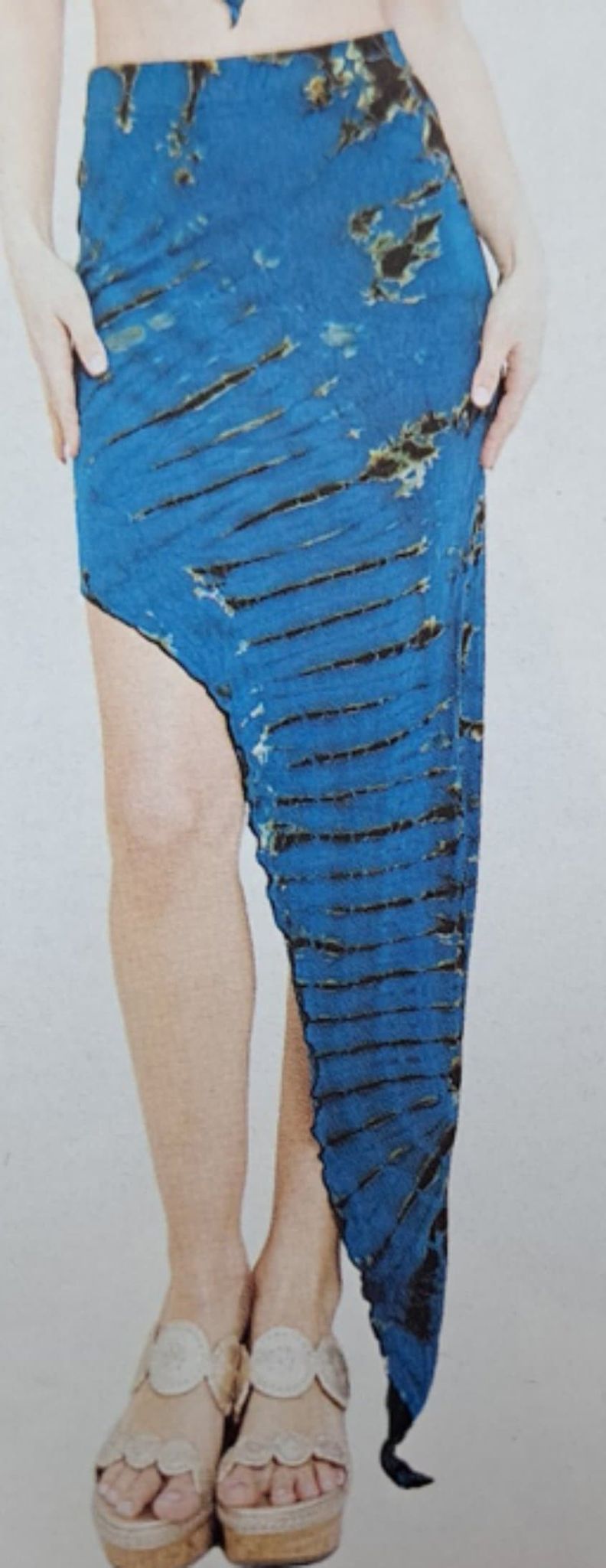 Womens Spandex Tie-Dye High Low Cut Maxi Skirt - HalfMoonMusic
