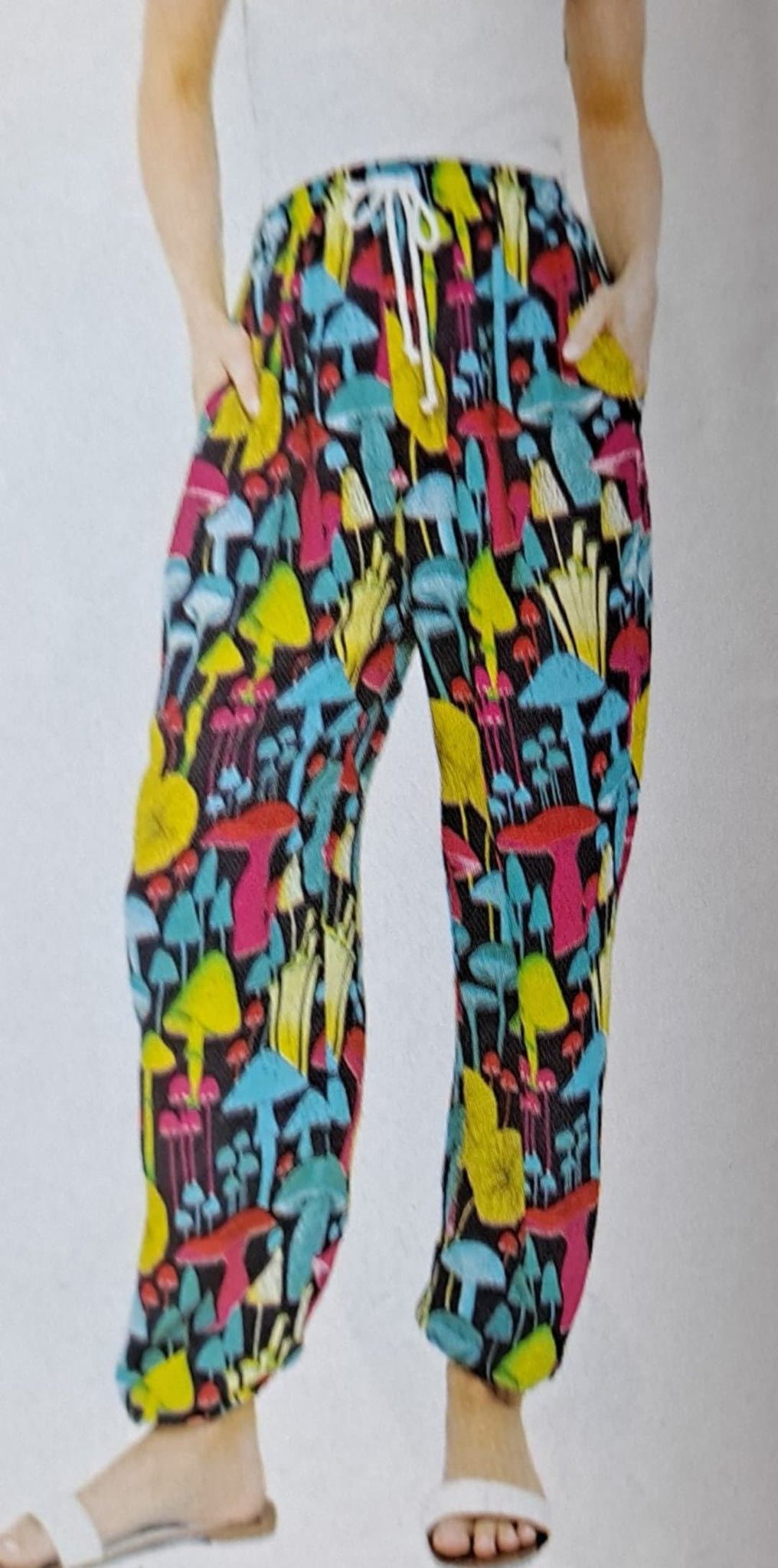 Womens Mushroom Print Elastic Ankles Harem Pants - HalfMoonMusic