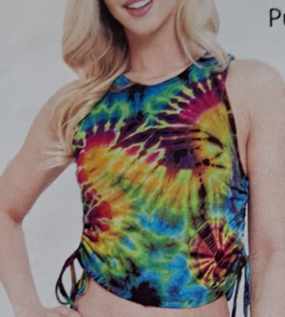 Womens Spandex Tie-Dye Drawsting Sides Tank Top - HalfMoonMusic