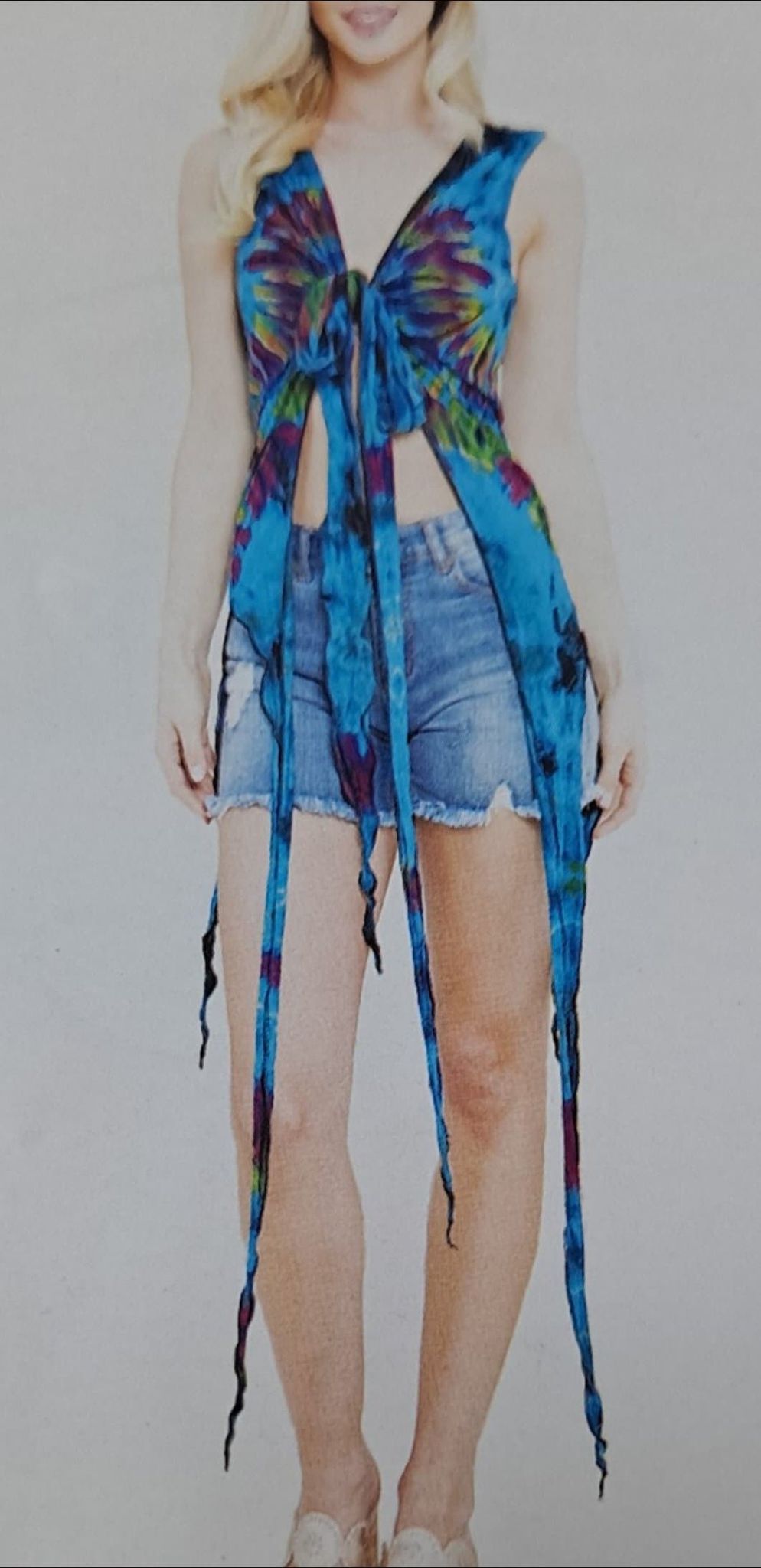 Womens SPandex Tie-Dye Long Sides Front-Tie Vest Top - HalfMoonMusic