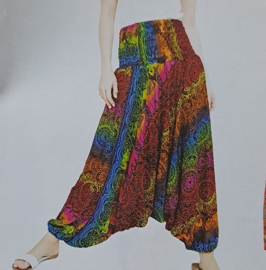 Womens Raayon Smocked Elastic Ankle Harem Pants - HalfMoonMusic