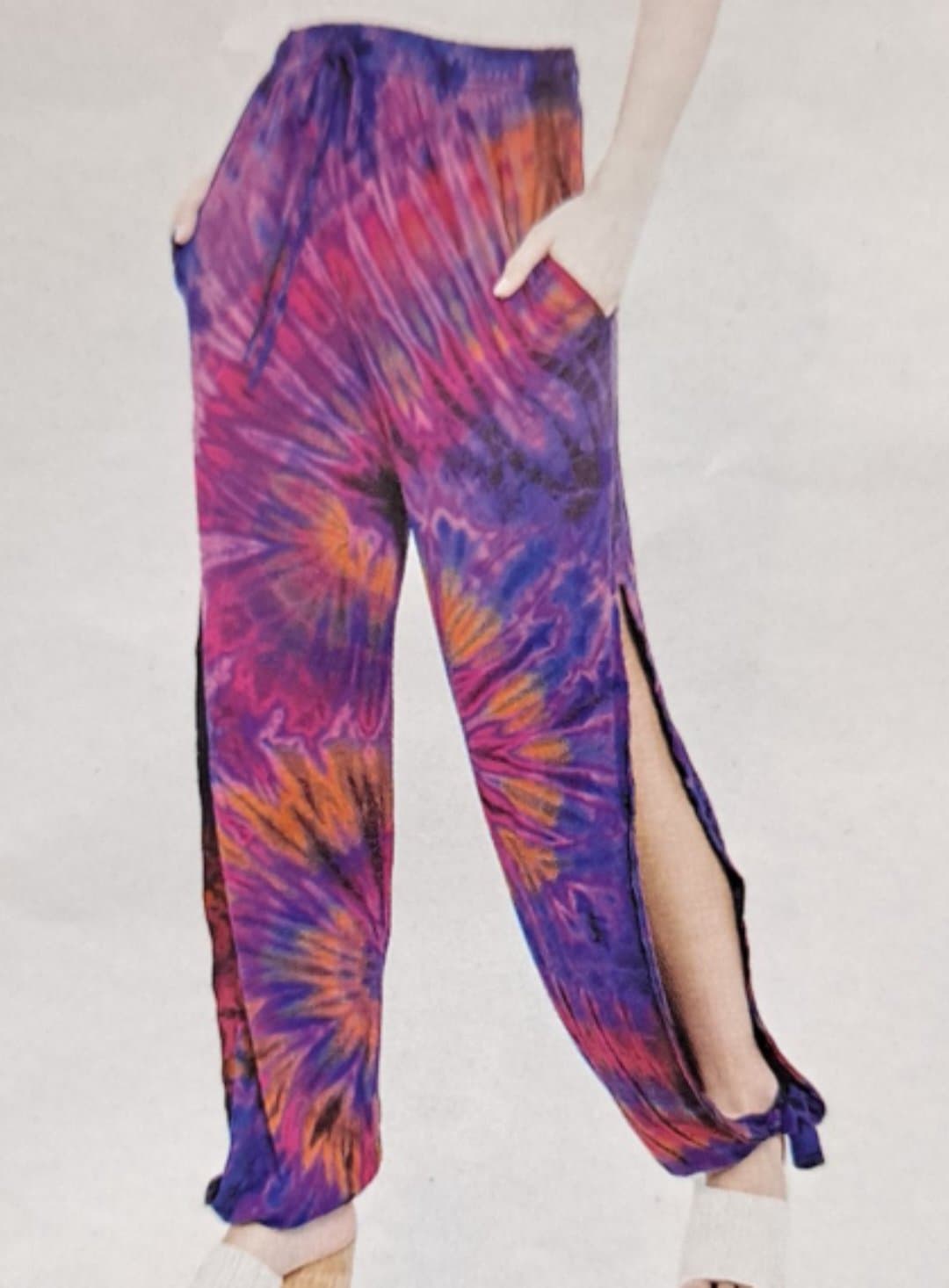 Womens Spandex Tie-Dye Drawstring Split Ankle Knot Pants - HalfMoonMusic
