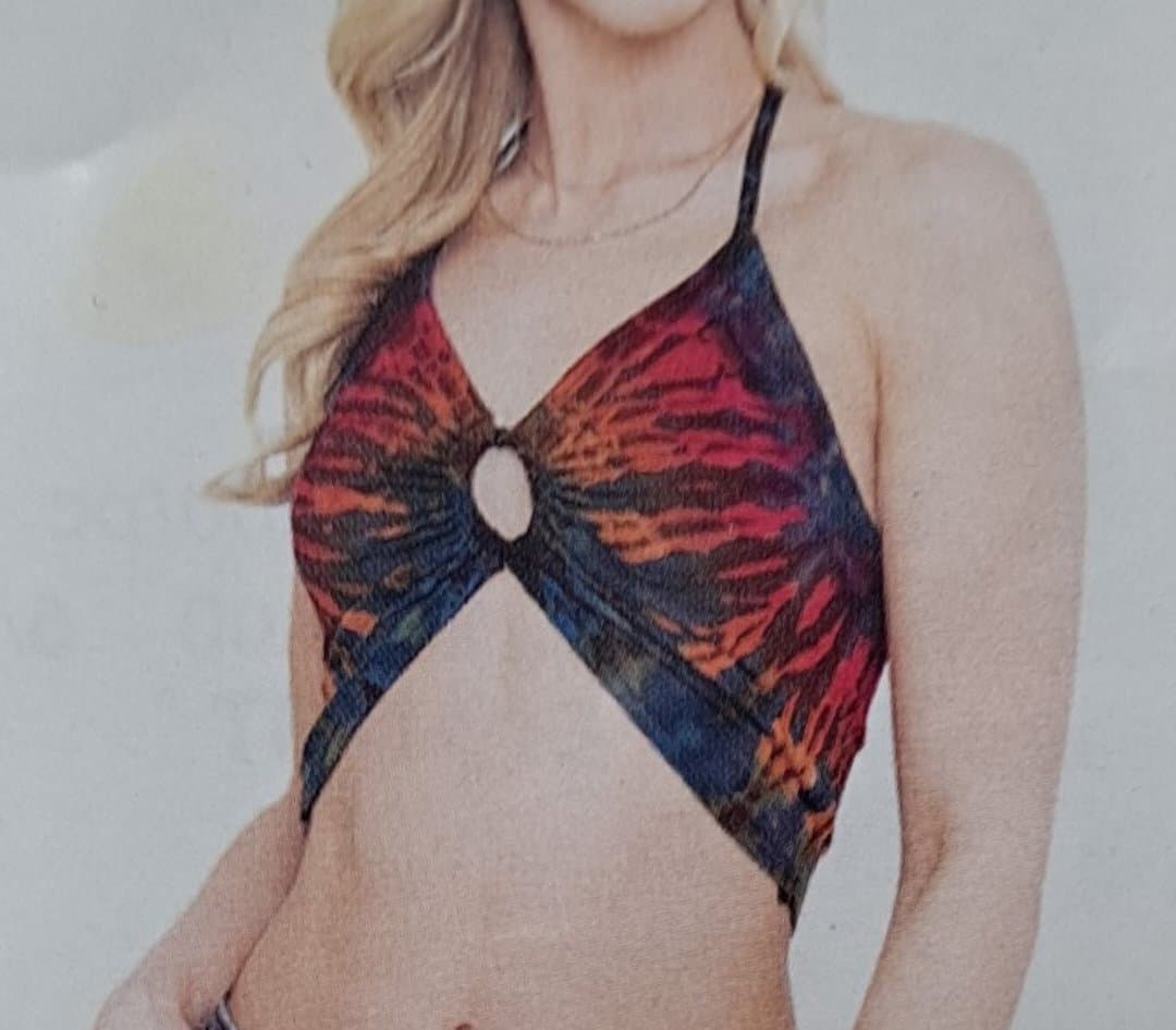 Womens Spandex Tie-Dye Circle Center Halter Top - HalfMoonMusic