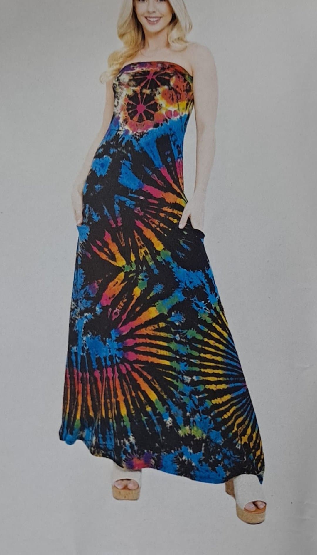 Womens Spandex Tie-Dye Loose Fit Maxi Tube Dress - HalfMoonMusic