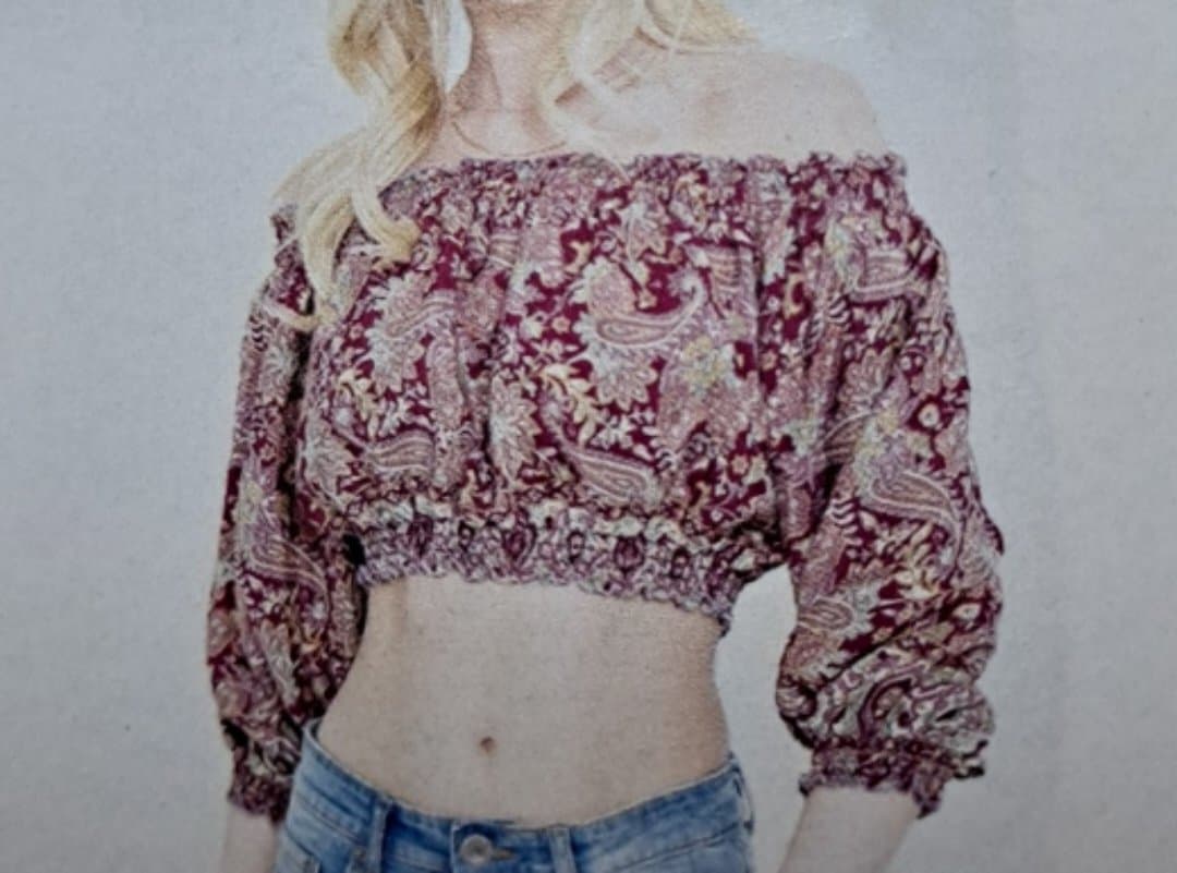 Womens Rayon Off Shoulder 3/4 Sleeves Crop Top - HalfMoonMusic