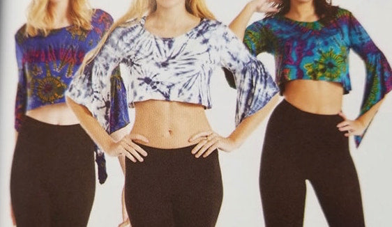 Spandex Bell Sleeve Tie Dye Crop Top - HalfMoonMusic