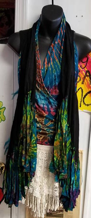 Half Dye Vest With Fringe - HalfMoonMusic