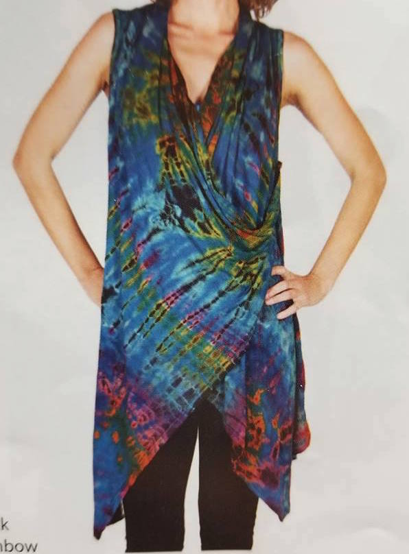 Tie Dye Long Vest with Side Button - HalfMoonMusic