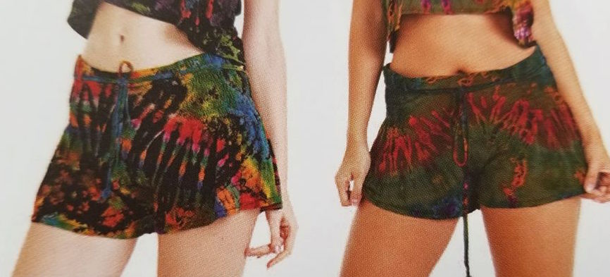 Womens Spandex Tie Dye Scrunch Tie Waist Shorts - HalfMoonMusic