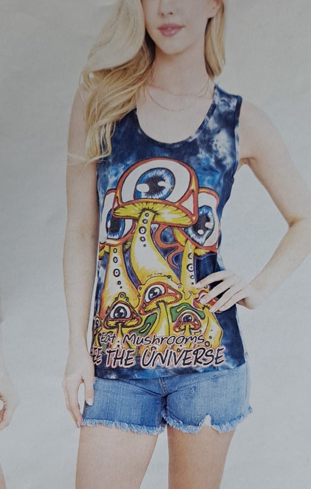 Womens Cotton Tie-Dye Eat Mushrooms Tank Top - HalfMoonMusic