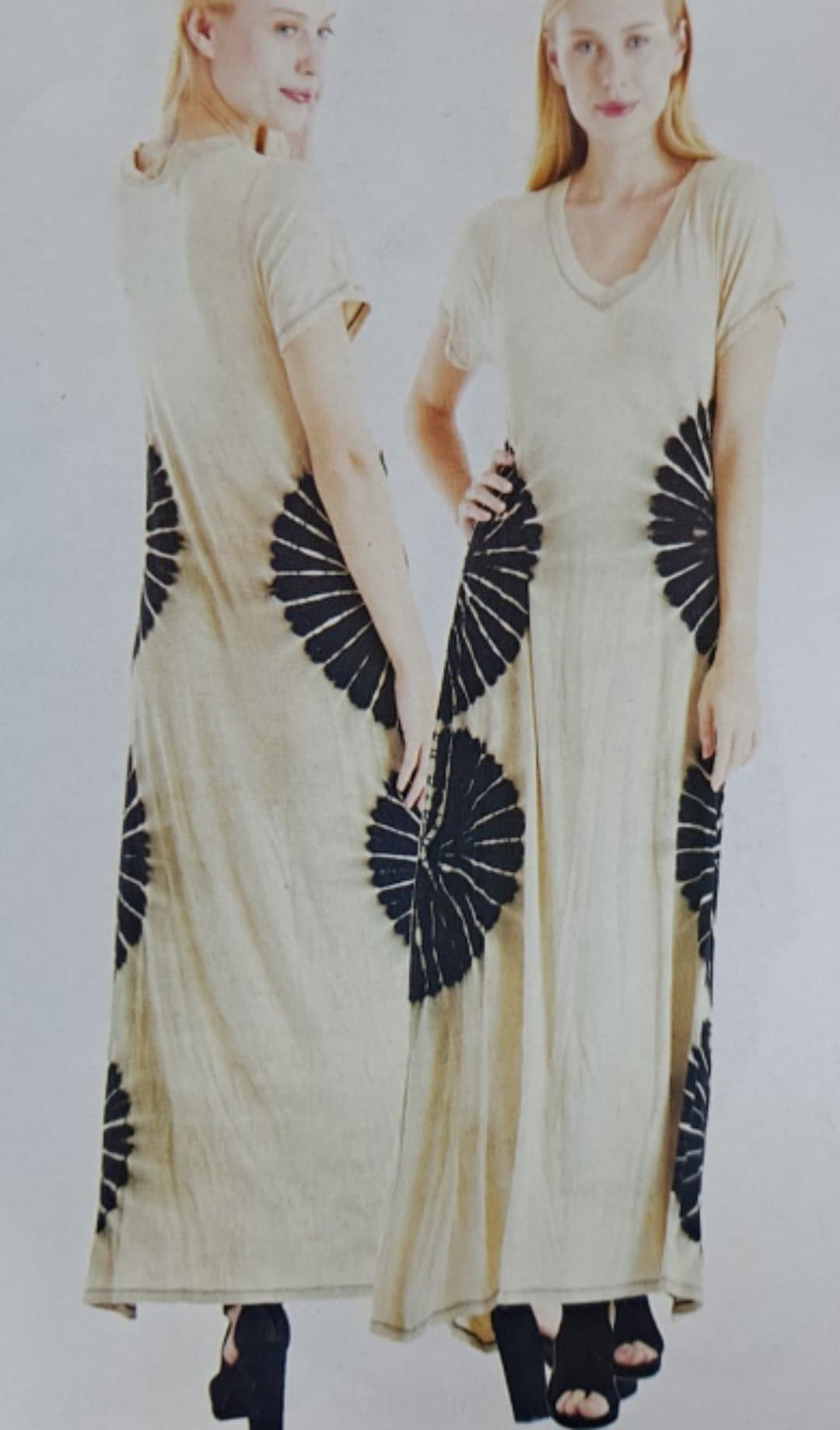 Womens Spandex Side Burst Long V Neck Dress - HalfMoonMusic