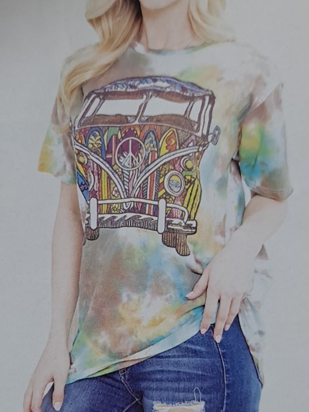Womens Cotton Tie-Dye Hippie VW Bus T-Shirt - HalfMoonMusic