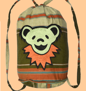 Grateful Dead Hand Embroidered Dancing Bear Drawstring Bag - HalfMoonMusic