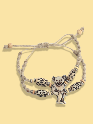 Grateful Dead Dancing Bear Hand-Carved Hemp Bone Bracelet - HalfMoonMusic
