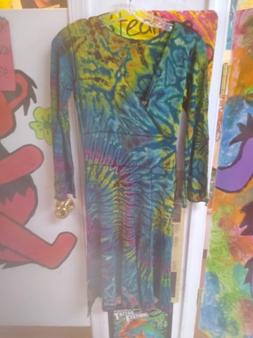Womens Long Sleeve Rayon Spandex Layered Tie-Dye Dress - HalfMoonMusic