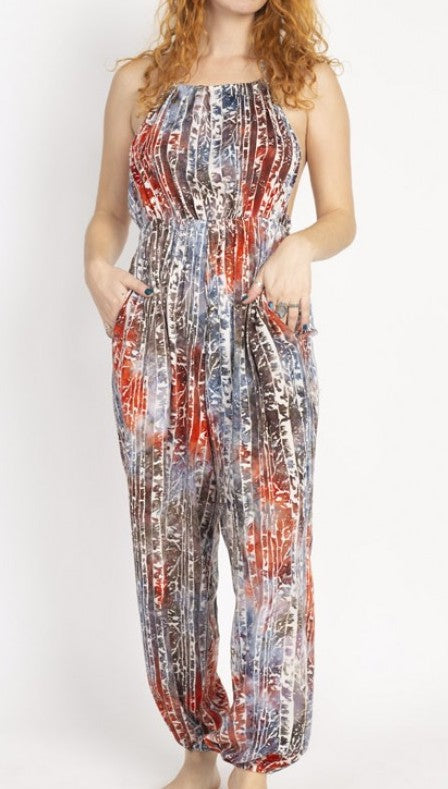 Womens Woods Batik Tie Dye Overall Pants - HalfMoonMusic