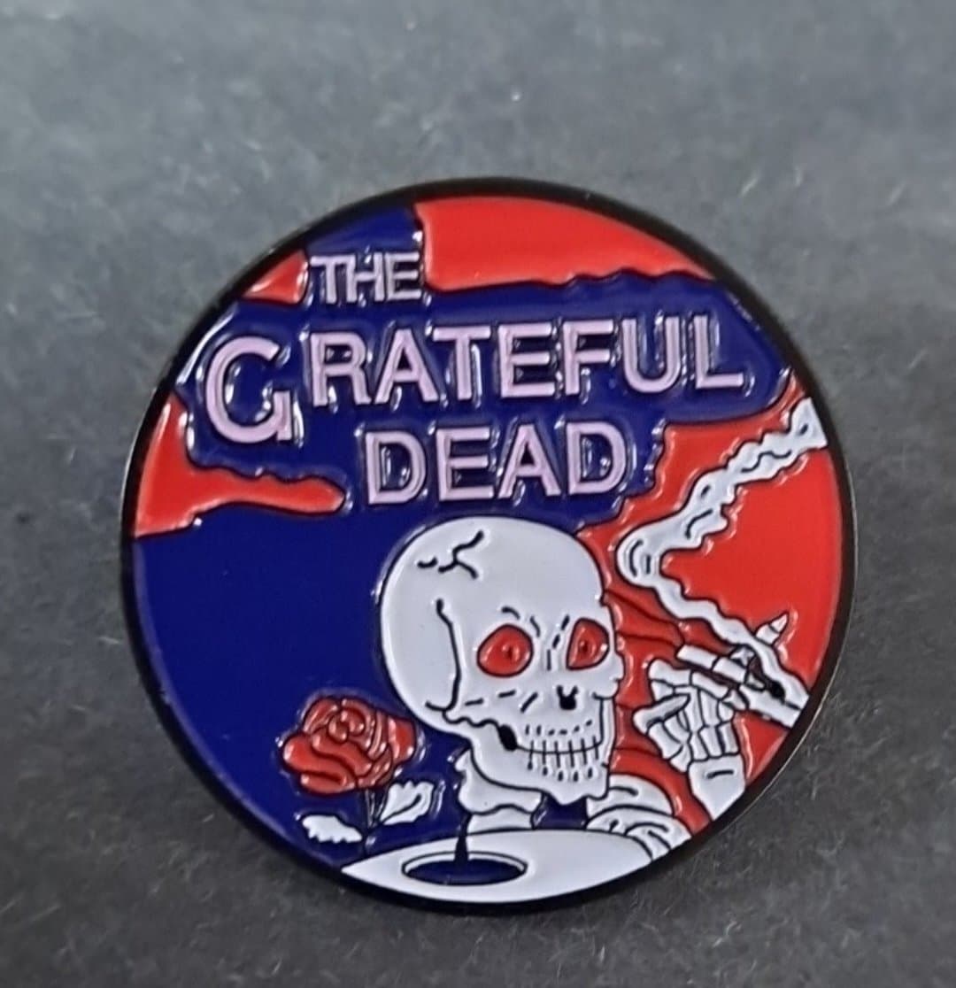 Grateful Dead Smoking Skeleton Red & Blue Hat Pin - HalfMoonMusic