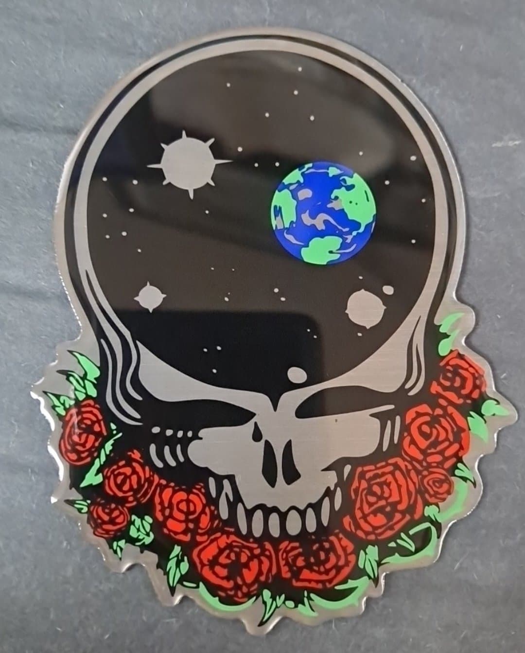 Grateful Dead Space Your Face Silver Metal Sticker - HalfMoonMusic