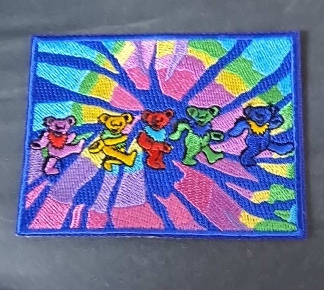 Grateful Dead Dancing Bear Line Tie-Dye Spiral Square Patch - HalfMoonMusic