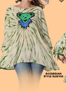 Womens Grateful Dead Bear Tie Dye Blouse Top - HalfMoonMusic
