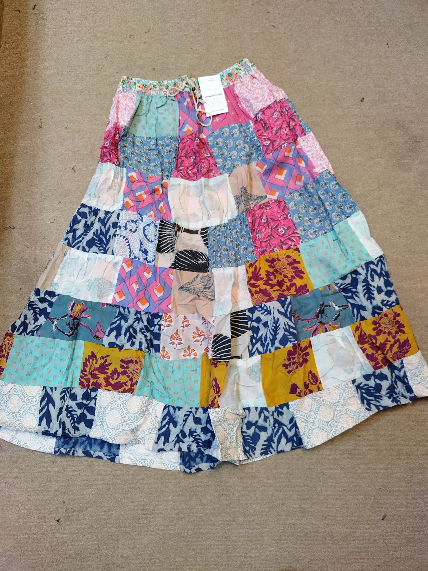Womens Floral Patchwork Maxi Drawstring Skirt - HalfMoonMusic