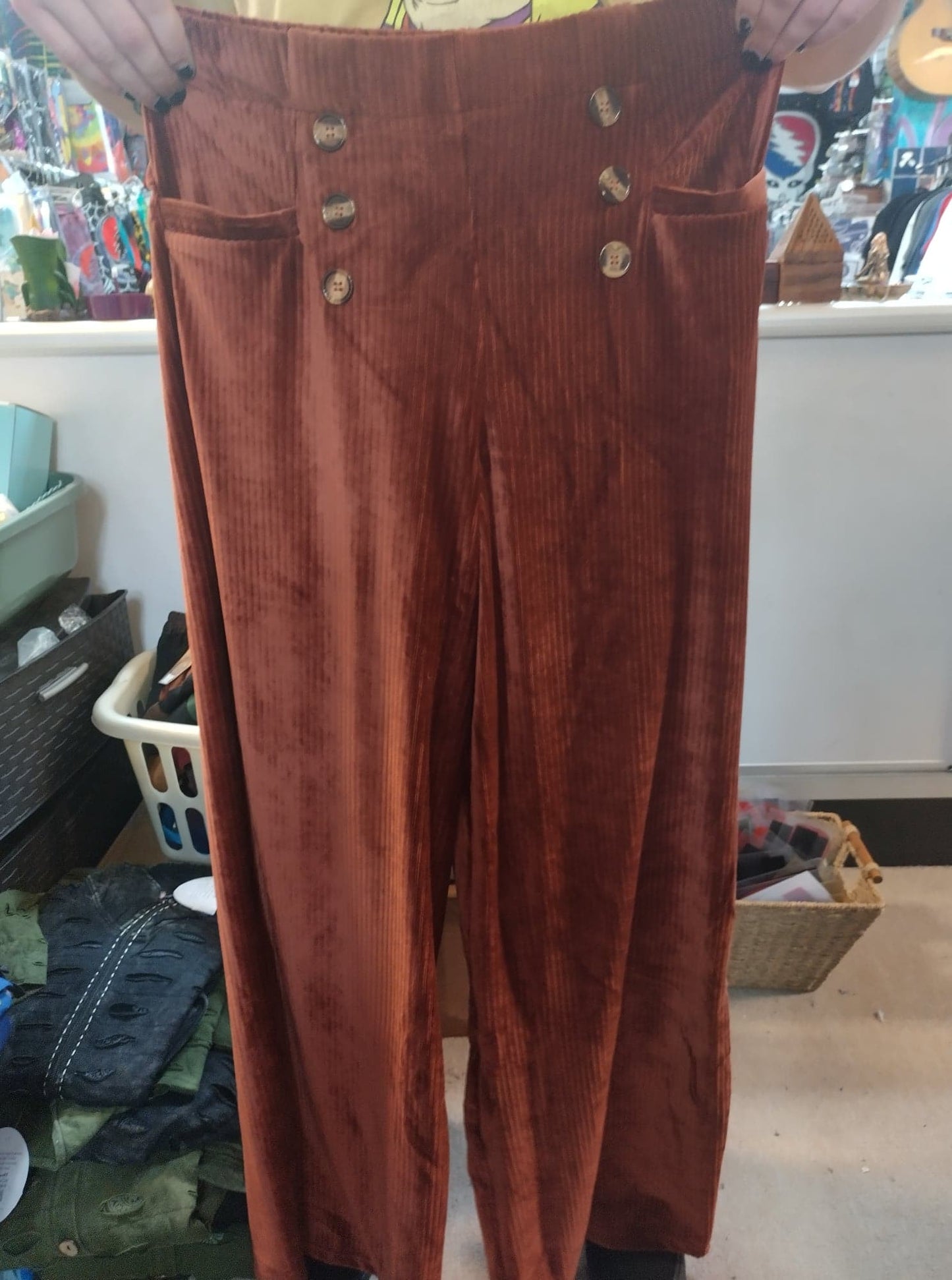 Womens Velvet Corduroy Two Row Buttons Pants - HalfMoonMusic