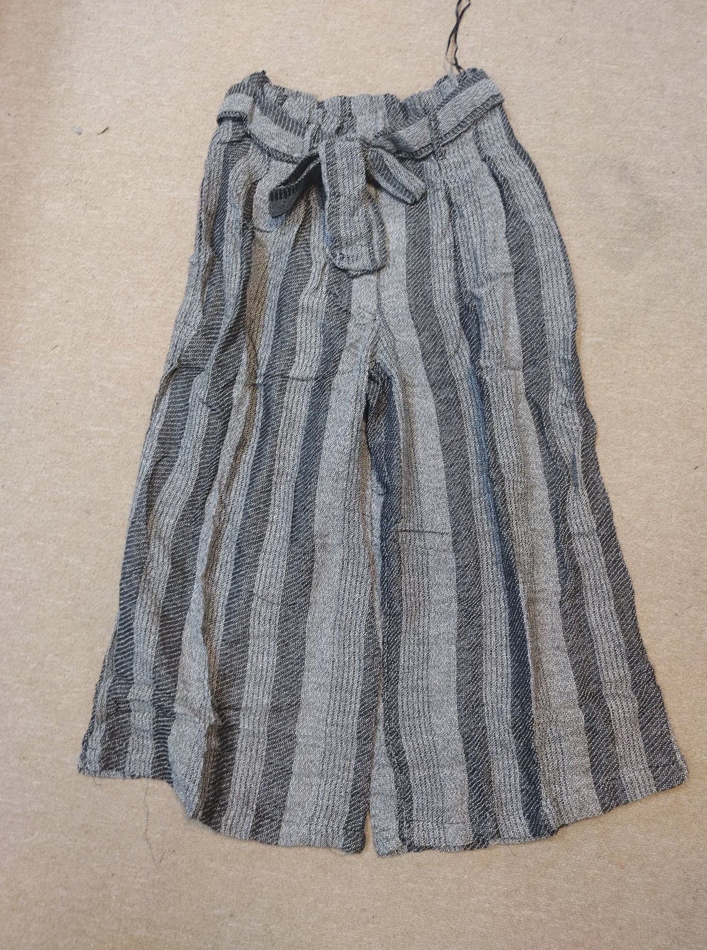 Womens High Wasited Crop Self Belt Striped Pants - HalfMoonMusic